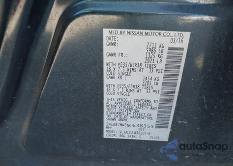 2016 Nissan Pathfinder Sv from USA, damaged, VIN 5N1AR2MN3GC638355